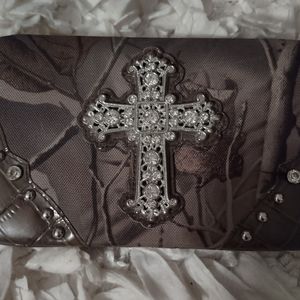 Ladies cross studded camo wallet